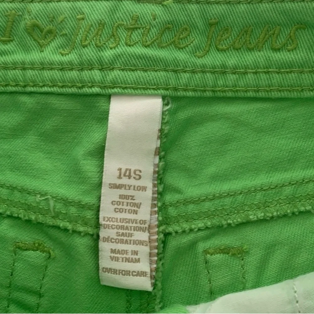 Justice lime green Jean shorts.  Simply low style  Girls size 14 S